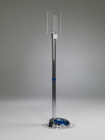 chrome hand sanitizing stands from Germstar that hold 32oz dispensers