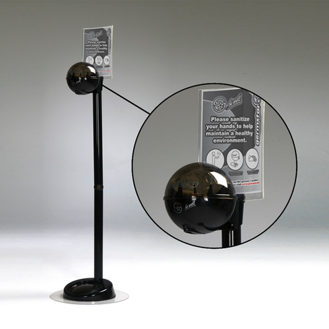 Black/Smoke floor hand sanitizing stand that holds a 32oz dispenser