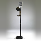 Black/Smoke floor hand sanitizing stand with drip tray that holds a 32oz dispenser