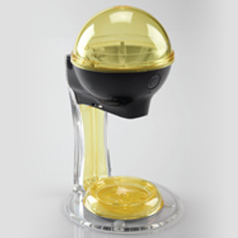 Germstar battery-powered 12oz Touchless Hand Sanitizer Dispenser in Black/Yellow - comes with a table stand, drip tray, and wall mounting parts