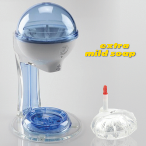 12oz hand sanitizer starter kit, white/blue with extra mild soap refill