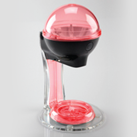 Germstar battery-powered 12oz Touchless Hand Sanitizer Dispenser in Black/Pink - comes with a table stand, drip tray, and wall mounting parts